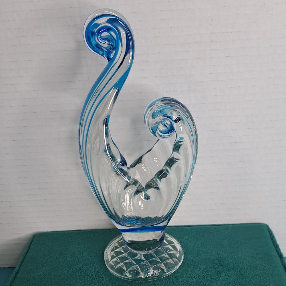 Elegant Blue Glass Sculpture, Vintage Glass Art